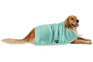 Bone Dry Pet Grooming Towel Collection Absorbent Microfiber X-Large, 41x23.5, Striped Aqua