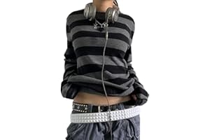 BETRODI Women Y2k Striped Shirts Long Sleeve Fairy Grunge Baggy T-Shirt Vintage Harajuku Streetwear Teen Girls Tee Tops