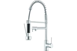 Saeuwtowy Grifo de Cocina LED 360° Giratorio Grifo de Cocina Extraible con Resorte, Mezclador Monomando Extensible Cabezal con 2 modos, Acero Inoxidable Cromo