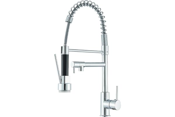 Robinet Cuisine LED Mitigeur Cuisine Avec Douchette Extractible, Mitigeur Évier à Arc Élevé avec Pivotant à 360°, Robinet D'Évier avec Double Fonction de Pulvérisation, Acier Inoxydable Chromé