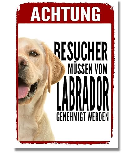 Warnschild 'Achtung Labrador' - Aluverbundplatte 20x14 Cm, Für Tür Oder Zaun, Wetterfest Bedruckt