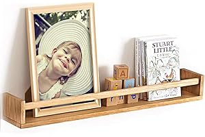 OAKERLAND Oak Floating Nursery Bookshelf, 70cm Natural Solid Wood Wall Shelves for Storybooks, Wooden Book Organizer Shelf Picture Ledge for Kids Room, Nursery, Bedroom, Living