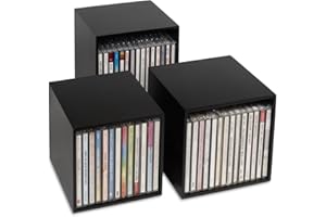 CD-Boxen schwarz, Cubix CD-Aufbewahrungs-Boxen aus Holz, Set mit 3 CD-Boxen. Zur Aufbewahrung von bis zu 40 CDs. Dekoratives, ansprechendes Design.