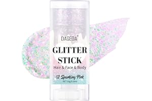 ‎PRREAL Prreal Body Glitter Stick,Sparkly Face Glitter Gel Makeup,Holographic Hair Glitters Mermaid Sequins Makeup Rave Outfits for Women, Shimmer Face Paint Stick Festival Accessories, Sparkling Pink