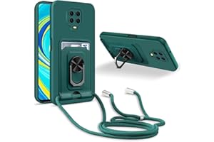 JMstore Handykette Schutzhülle Kompatibel mit Xiaomi Redmi Note 9S/Note 9 Pro/9 Pro Max,360° Ring Ständer magnetisches Eisenblech+Kartenfach Kameraschutz Stoßfester Silikon hülle-Grün