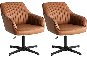 ‎SWEETCRISPY Sweetcrispy Esszimmerstühle, Küchenstuhl Drehbar & Höhenverstellbar - Leder Sessel Esstisch mit Armlehne, 360° Drehstuhl Esszimmer in Braun, 2 Stück