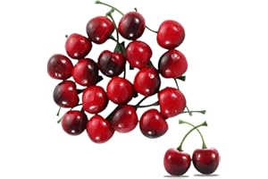 Goiern 20 pezzi di ciliegie artificiali, decorazione di frutta finte simulazione modello ciliegia realistica frutta ciliegia decorazione per la casa, la cucina, le feste, la scrivania (nero rosso)