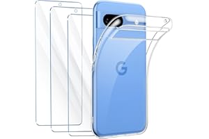 FLLAO Coque Compatible avec Google Pixel 8a Transparente avec 3 Verre trempé Protection écran, Souple Silicone Mince Étui Protection Bumper Housse TPU Téléphone Pixel 8a Cover