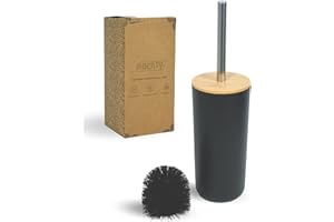 Biberty Escobillero baño Negro y bambú con Cepillo de Recambio, escobilla baño Negra y bambú para Limpieza de Vater, escobilla para el WC y Mango ergonómico de Acero Inoxidable, Piacaba casa de banho