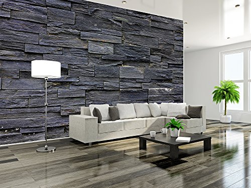 Fototapete Schwarze Steinwand Wand-dekoration – Wandbild Steinmauer Poster-Motiv by GREAT ART (336 x 238 cm) - 6