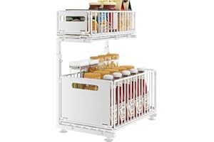 YunNasi Organizador Bajo Fregadero Cocina Lavabo 2 Niveles Metal Deslizable Estante Almacenamiento Debajo Fregadero para Cocina Baño con Altura Ajustable(Blanco-1 Pieza)