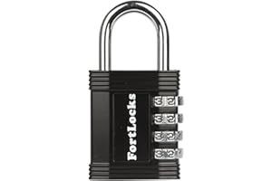 FORTLOCKS Cadenas Code 4 Chiffres | Cadenas à Code pour Casier de Gym, Travail et École, Valise, Garage, Portail, Clôture et Plus (Noir)