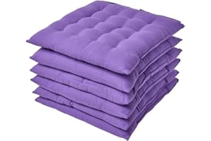 Homescapes 6er Set Stuhlkissen 40 x 40 cm, lila, Sitzkissen mit Bändern und Knopfverschluss, einfarbige Auflagen für Stühle mit Bezug aus 100% Baumwolle und weicher Polyester-Füllung, violett