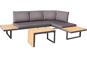 Riess Ambiente Große Garten Sitzgruppe Ibiza MODULAR Lounge 250cm Natur anthrazit Gartenmöbel inkl. Kissen und Tisch