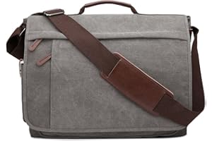 Neuleben Sacoche pour ordinateur portable 15,6" - Sac à bandoulière vintage en toile - Cuir - Avec poignée et bandoulière réglable