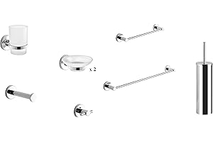 ARREDOBAGNOECUCINE Kit set serie accessori bagno FELCE GEDY 8 pezzi acciaio inox/vetro/cromall