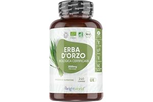 WEIGHTWORLD Erba d'Orzo Biologica in 240 Capsule Vegane, 2 Mesi, Certificata dalla Soil Association, 2000mg per Dose, Erba d Orzo Bio Polvere, Organic Barley Grass Powder, Senza Magnesio Stearato, Prodotta in UE