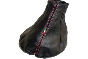 LARTEPELLE cuffia cambio compatibile con panda dal 2003 al 2011 in vera pelle nera cuciture rosse