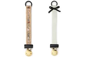 Elodie Details Pack de 2 Attache-Tétine en Tissu et Clip en Acier Inoxydable, pour Bébé Garçon et Fille, Anneau Universel en Silicone - Golden Vintage Flower/Precious Preppy