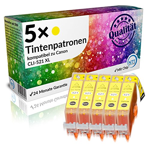 N.T.T.® 5 x Tintenpatronen XL mit Chip kompatibel zu Canon CLI-521Y Gelb / Yellow, Sparpack