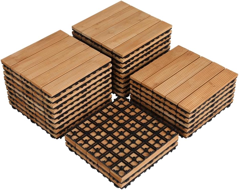 Yaheetech Suelo de Madera 27 piezas para 2,6 m² Baldosas de Abeto 30 x 30 cm Piso Antideslizantes Terraza Piscina Jardín Patio Balcón Baño Madera