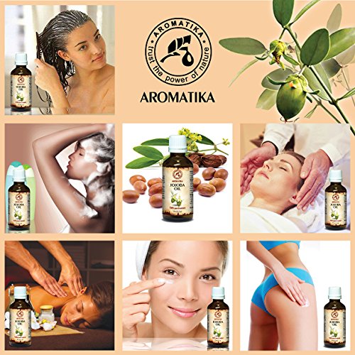 Jojobaöl Gold, 100% reines und natürliches 50ml, Glasflasche, Basisöl, Argentinien, reich an Mineralien, Vitaminen, multi-funktionales, Pflegegold, Körperöl, hat feuchtigkeitsspendende, revitalisierende Eigenschaften, Intensive Pflege für Gesicht, Körper, Haare, Haut, Nägel, Hände, Anti-Falten/Anti-Aging, rein verwendet, gut mit ätherischem Öl, Schönheit /Aromatherapie / Entspannung / Massage / Wellness / Kosmetik / Körperpflege / Hypoallergen / Alternative Medizin von AROMATIKA - 3