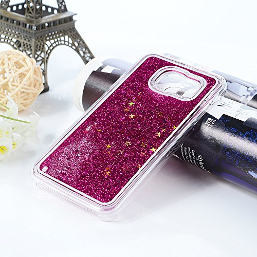 Badalink Samsung Galaxy S6 Slimcase Hülle PC Treibsand Flüssige Liquid Bling Hülle Case Glitzer Glitter Shiny Glanz Sparkle Sterne Star Weich Flexibel Einteilige Handyhülle Soft Leicht Stoßstangen Case Rosarot - 8