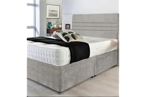 Fireplaces 4 Life Light Grey Plush Divan Bed Set + Memory Mattress + 24" Matching Headboard * Storage Available (2 Drawers Same Side, 4ft Small Double)