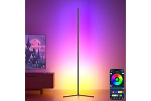 bedee Floor Lamp, LED Floor Lamp RGB 4.2ft Dimmable Colour Changing Standing Light with APP/Remote Control/Music Sync, Modern Corner Floor Lamp LED Strip for Living Room, Bedroom, Mood Lighting Lamp