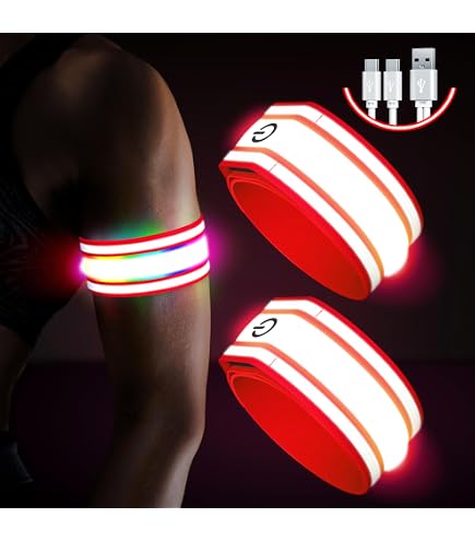 GAOUTO Bracelets LED Rechargeables USB – Lot De 2 – 3 Modes, Visible 360°, Taille Réglable – Jogging, Vélo, Randonnée