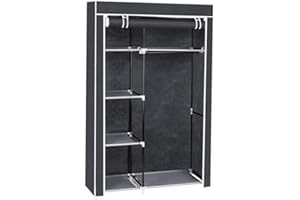 GIVOKE 64" Fabric Wardrobe, Foldable Cloth Wardrobes with Hanging Rail, Bedroom Clothes Storage Cupboard Unit