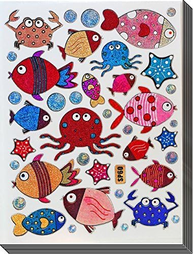 Jazzstick 200 Glitter Cute Fish, Octopus, Crab Decorative Sticker 10 sheets (VST09A04)