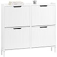 SoBuy 4 Flip-drawers Shoe Cabinet Shoe Storage Cupboard Organizer White W100 x D19 x H91cm FSR177-L-W