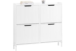 SoBuy Zapatero Estrecho Blanco con 4 Solapas Mueble Zapatero Entrada Recibidor, Armario de Madera para Pasillo Estrecho y Entrada, 100x19x91cm, Blanco，FSR177-L-W