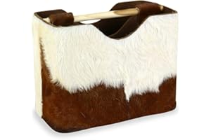 livasia Ziegenfell Zeitungskorb, Zeitschriftenablage, Zeitschriftenkorb, Korb für Utensilien (Ziegenfell - Zeitungskorb - Braun - Weiß)