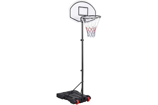 Yaheetech Panier de Basket sur Pied Hauteur Réglable 159-214 cm avec Support et roulettes Poteau en Fer Antirouille