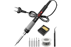NEOVSUNY Lötkolben Set, Lötset 90W Lötstation mit Temperatur Einstellbar 180-520°C, Regelbar und EIN/AUS-Schalter mit 5 Lötspitzen, Lötkolbenständer, Lötzinn,Pinzette für Elektrische Arbeiten Reparaturen