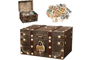 Abiemuce Vintage Holz Schatztruhe, Schatzkiste mit Schloss, Schatztruhe mit Zahlenschloss, Holz Aufbewahrung Schatzkiste, Schatztruhe Mit Schloss zur Aufbewahren und Dekorieren Geschenke