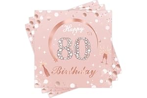 Wentsent Rose Gold 80th Birthday Paper Napkins, 40Pcs Happy 80th Birthday Party Paper Napkins Disposable, 70th Birthday Napkins Serviettes Table Decoration for Girl Women Her 33x33cm