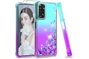 LeYi Błyszczące etui do Xiaomi Redmi Note 11/Note 11S 6,43" etui na telefon komórkowy i 2 x folia ochronna, brokat, płynny pokrowiec ochronny, ochrona narożników, odporne na uderzenia, etui ochronne na telefon komórkowy dla kobiet, turkusowo-fioletowy