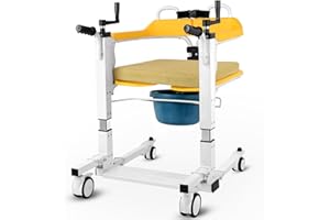 WISGING Patientenlift-Rollstuhl für Zuhause, tragbarer Transfer-Heber, Multifunktions-Duschstuhl mit 180° geteiltem Sitz für Nachttisch-Kommode-Stuhl für ältere Behinderte