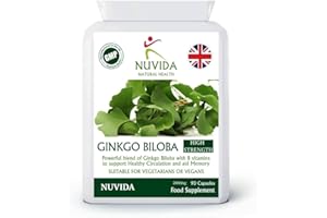 NUVIDA NATURAL HEALTH High Strength Ginkgo Biloba - 90 Ginkgo Capsules with Added B Vitamins - 2000mg equivalent per capsule - Easy to Swallow capsules - Vegan and Vegetarian Friendly
