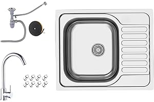 Faizee Möbel | Edelstahlspüle 60x50,5 cm – Hochwertige Einbauspüle, moderne Küchenspüle & Spülbecken aus Edelstahl mit Abtropffläche, inkl. Siphon; als Waschbecken und Ausgussbecken in der Küche