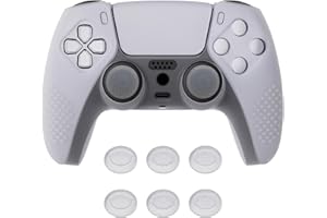 eXtremeRate PlayVital Clear White 3D Studded Edition Anti-Slip Silicone Case Cover for ps5 Controller, Rubber Skin for ps5 Wireless Controller with 6 Clear White Thumb Grip Caps