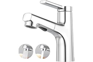 CREA Grifo para Lavabo de Baño Extensible, Grifo Mezclador Monomando de Baño con Ducha, Grifo Monomando para Lavabode cuenca Grifería Baño Agua fría y caliente, Latón Cromado