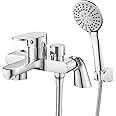 Bath Taps with Shower Attachment Bath Mixer Taps with Shower Head Modern Single Lever Bathroom Mixer Tap Deck Mounted Tub Tap Set 180mm Chrome Brass,3 Mode Handshower, 1.5m Shower Hose