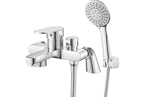 HERMODLY Bath Taps with Shower Attachment Bath Mixer Taps with Shower Head Modern Single Lever Bathroom Mixer Tap Deck Mounted Tub Tap Set 180mm Chrome Brass,3 Mode Handshower, 1.5m Shower Hose