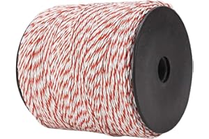 Longzhuo Electric Fence Polywire 200m - 6 Strands Steel Reinforced Conductor with Chuck, Farm Fencing Wire for Livestock, Cattle, Sheep, Horse & Crop Protection