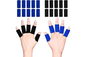 OGLYMRA Attelle Pouce et Doigt - Orthese Pouce, Strap Doigt de Soutien, Protege Doigt Confortable - Compresses pour Protection et Stabilisation - Noir et Bleu (20 Pièces - 10 Noirs + 10 Bleus)