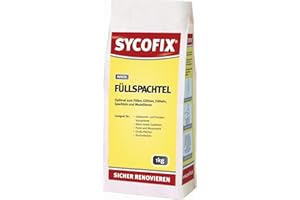SYCOFIX Füllspachtel innen, 1 kg zum Füllen, Glätten, Spachteln, Dübeln und Modellieren, Gipskarton- und Trockenbausystemen, Beton, Putze, Mauerwerk, auch für Stuckarbeiten, hoher Weißgrad, schnell trocknend